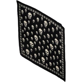 Alexander McQueen Classic Skull Print Pleated Silk Square Scarf in Black/Ivory at Nordstrom