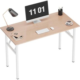 Soges Scrivania pieghevole, 100 x 60 x 75 cm, scrivania compatta per computer, arredamento per ufficio, scrivania per PC, tavolo da lavoro,Rosa Bianco