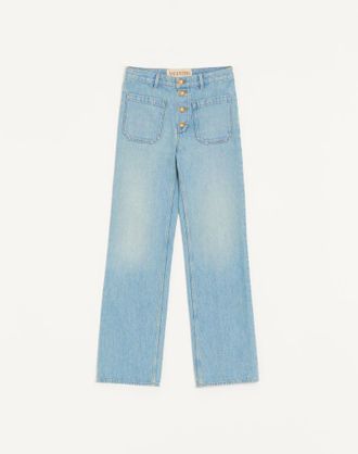 Valentino Valentino Denim Trousers With Gold Buttons