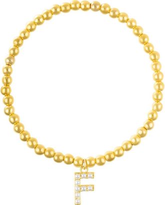 Adornia Faux Pearl Initial Charm Beaded Bracelet in Gold White-F at Nordstrom Rack