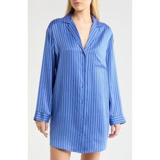 Lunya Stripe Piped Washable Silk Nightshirt in Coastal Stripe at Nordstrom, Size X-Small