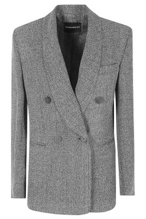 Emporio Armani Gray Double-Breasted Padded Shoulders Viscose-Blend Blazer