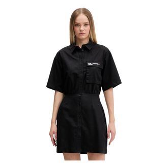 Karl Lagerfeld Kleedjes, Dames, Zwart, L, Katoen, KLJ Ss Utility