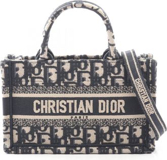 Dior Beige Navy Canvas Handbag Tote Bag (Pre-Owned)