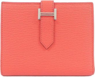 Herm&egrave;s Pink Chevre Leather Wallet (Bi-Fold) (Pre-Owned)