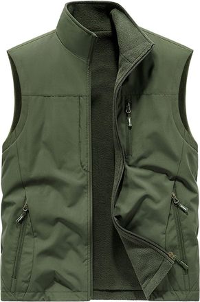 Generic Mens Fleece Gilet Waistcoat Multi Pocket Fishing Hunting Hiking Vest Jacket Photography Safari Vests Top Plush Warm Lightweight Gilet Outdoor Work Jac