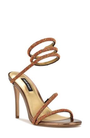 Nine West Maskill Rhinestone Ankle Wrap Sandal in Gold 710 at Nordstrom, Size 5.5