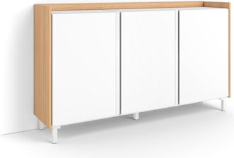 Skraut Home Skraut Home - Aparador Para Sal&oacute;n, Gran Capacidad De Almacenaje, 156x35x91cm, 3 Puertas, Dise&ntilde;o Industrial, Estilo Moderno, Blanco Y Roble Soft