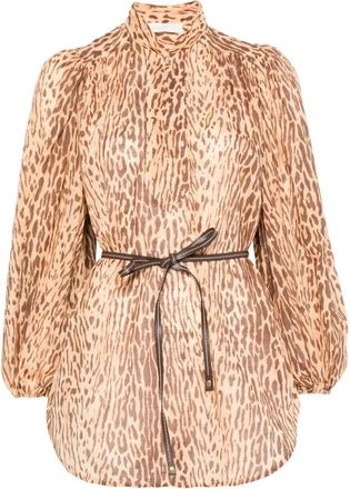 Zimmermann Flowy Cascadian Tuniek Top - Dames - Blouses - Bruin - XS - Overhemden
