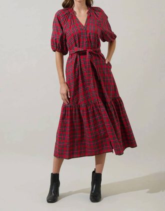Sugarlips Chapman Plaid Teired Midi Dress In Red Multi