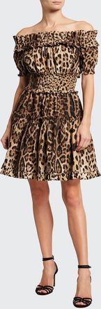 Dolce & Gabbana Leopard Off-the-Shoulder Mini Dress