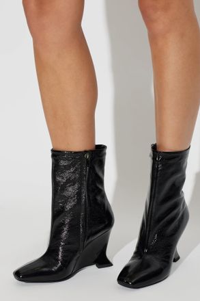 Balmain Leather Wedge Ankle Boots, Womens, Black