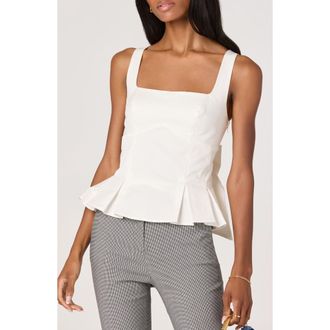 ASTR the Label Viki Back Bow Stretch Cotton Peplum Top in White at Nordstrom, Size Medium