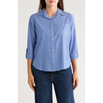 Beach Lunch Lounge Carson Stripe Button-Up Shirt in Saphire Dream at Nordstrom, Size X-Small