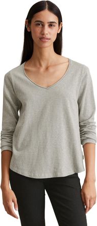 Marc O'Polo Denim Langarmshirt MARC OPOLO DENIM, Damen, Gr. L, grau (stone melange), Jersey, Obermaterial: 100% Baumwolle, meliert, figurbetont h&uuml;ftlang, tiefer V-Aussc