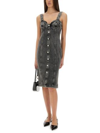 Moschino Womens Denim Midi Dress - Grey Cotton - Size Medium
