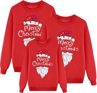 Generic Matching Christmas Jumpers for Family Reindeer Snowflake Xmas Tree Print Sweatshirts Long Sleeve Crew Neck Holiday Pullover Tops