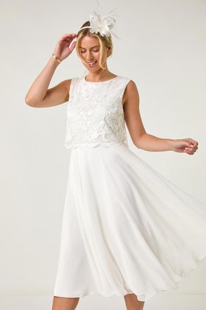 Roman Lace Overlay Midi Dress