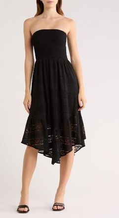 Abound Strapless Tiered Lace Midi Dress in Black at Nordstrom Rack, Size X-Large