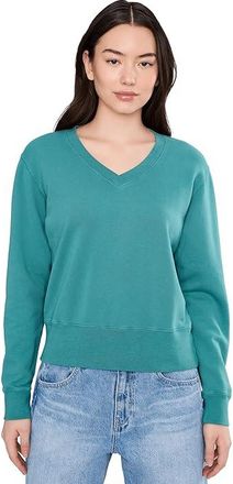 Mod-o-doc Long Sleeve Deep V-Neck Sweatshirt Womens Sweatshirt Frozen Teal : LG (US 12-14), Cotton