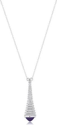Suzy Levian Eiffel Tower Pavé Cubic Zirconia & Enamel Pendant Necklace in Blue at Nordstrom Rack, Size 18