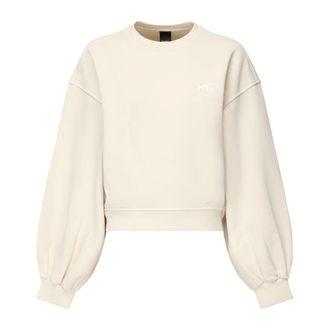 Pinko Beige Katoenen Trui- Relaxte Pasvorm- Lange Mouwen - Dames - Sweatshirts - Beige - L - Katoen - Hoodies & sweatvesten