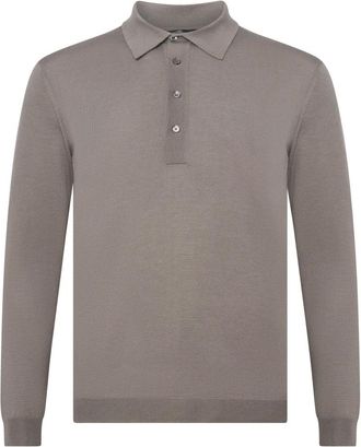 low brand Truien & Vesten, Heren, Grijs, M, Polo Collar Button-Placket Knit