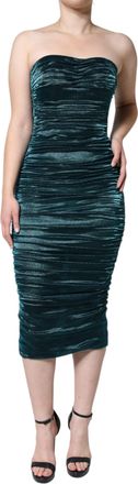 Dolce & Gabbana Green Silk Blend Satin Fitted Strapless Womens Dress (Pre-Owned)