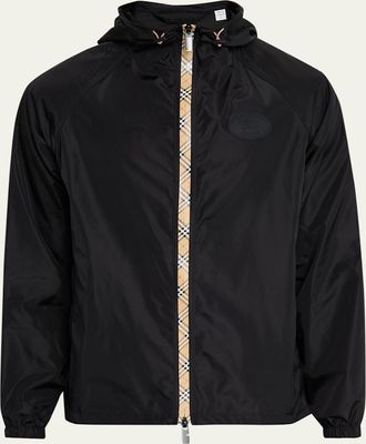 Burberry Mens Check-Tape Nylon Relaxed-Fit Hooded Jacket