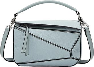 Generic Geometric Large Capacity Handbag Soft PU Leather Pattern Crossbody Bag, Compatible For Autumn Winter Matching(Light Blue)