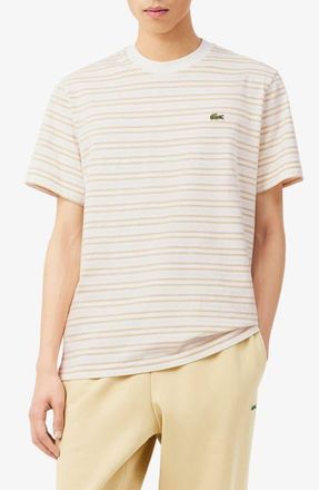 Lacoste Essentials Stripe Cotton T-Shirt in Millet/Flour at Nordstrom, Size 3