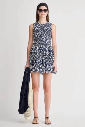 Apiece Apart Lore Smocked Mini Dress In Navy Floral