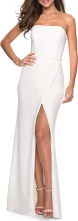 La Femme Strapless Jersey Evening Dress in White at Nordstrom, Size 10