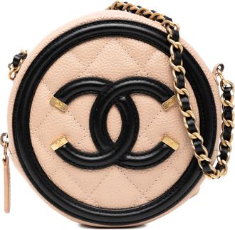 Chanel Pre-owned Womens Caviar Cc Filigree Round Crossbody - Nude Leather - One Size