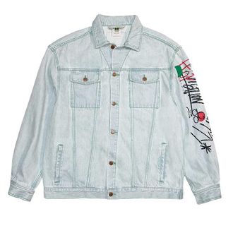 Cross Colours Oversize Denim Graffiti Jacket in Ice Blue at Nordstrom, Size Medium
