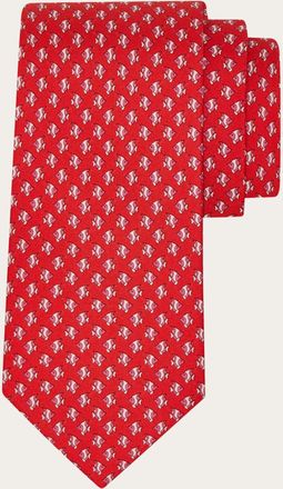 Ferragamo Men Mini fish print silk tie Red