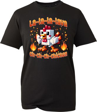 Generic La-la-la-Lava Steve Lava Chicken T-Shirt - Pixel Gaming Top Fun Retro Gaming Chicken Graphic Tee (Black, 4XL)