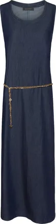 Elena Miro Sleeveless Blue Denim Midi Chain Dress