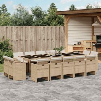 vidaXL Set Comedor De Jard&iacute;n Con Cojines 15 Pzas Rat&aacute;n Sint&eacute;tico Beige Vidaxl