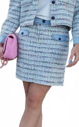 Esqualo Tweed Jeans Accent Skirt In Light Blue