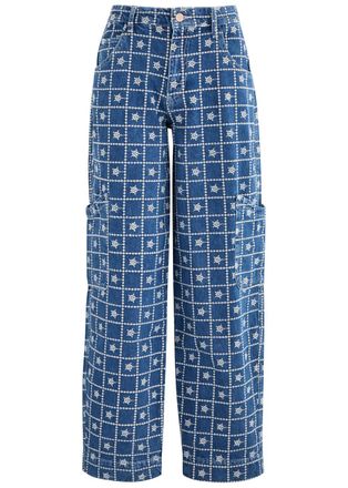 Damson Madder Drew Embroidered Straight-leg Cargo Jeans - Denim - 12 (UK12 / M)