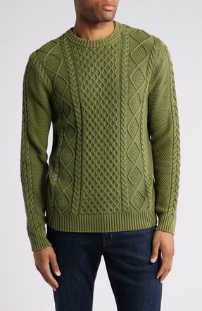 Schott NYC Stonewash Cable Stitch Sweater in Olive at Nordstrom, Size Xx-Large