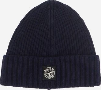 Stone Island Boys Wool-Blend Logo Beanie Navy Hat