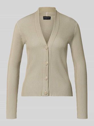Emporio Armani Strickjacke mit V-Ausschnitt und Knopfleiste in Taupe, Gr&ouml;&szlig;e XL
