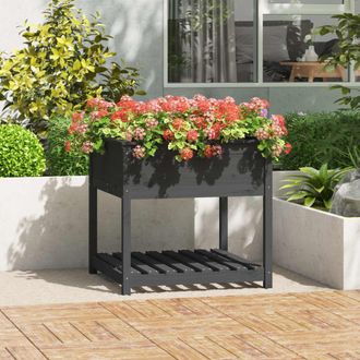 vidaXL Vidaxl - Jardinera Con Estante Madera Maciza Pino Gris 82,5x82,5x81 Cm
