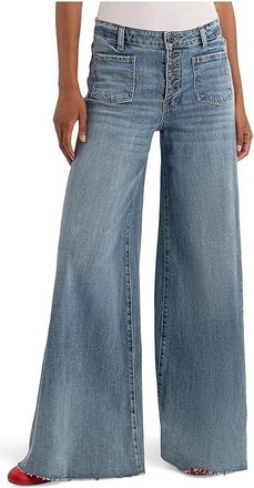 Kut from the Kloth Blake High-Rise Super Wide Leg W Patch Pockets Raw Hem Womens Jeans Bright : 14 31.5, Cotton/Denim/Rayon