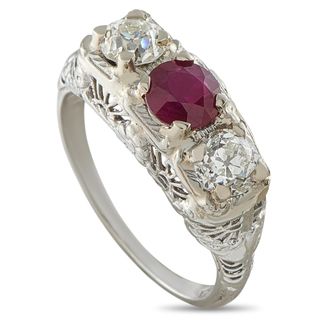 Luxury Bazaar Ciner 18K White Gold 0.90ct Diamond and Ruby Art Deco Ring CI11-070726