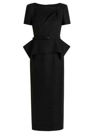 Roland Mouret Belted Peplum Tweed Midi Dress - Black - 10 (UK14 / L)