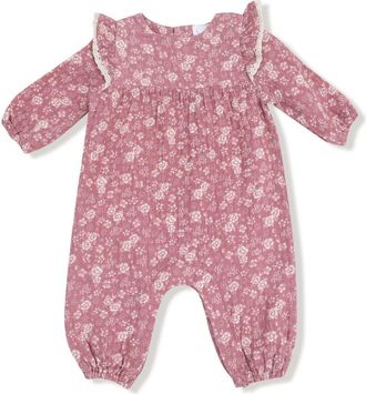 Angel Dear Bandana Floral Print Organic Cotton Muslin Romper in Dusty Rose at Nordstrom, Size 6-12M