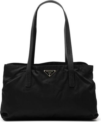 Prada Black Nylon Leather Handbag Tote Bag (Pre-Owned)